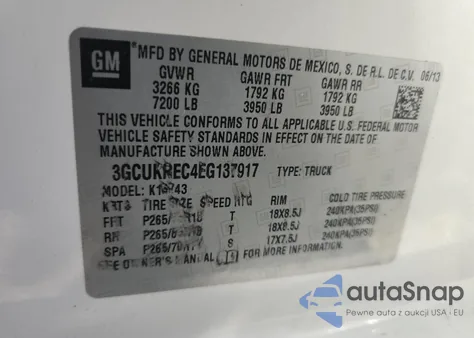 2014 Chevrolet Silverado K1500 Lt z USA, uszkodzony, nr VIN 3GCUKREC4EG137917